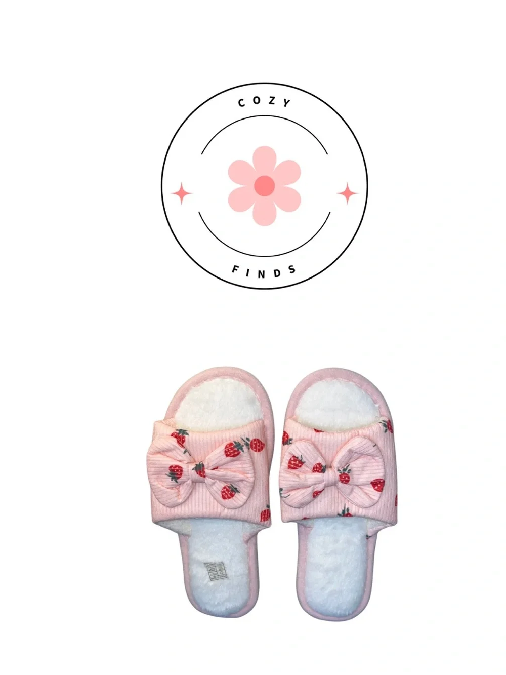 Pink Strawberry Print Bow Slippers - Picture 1 of 7